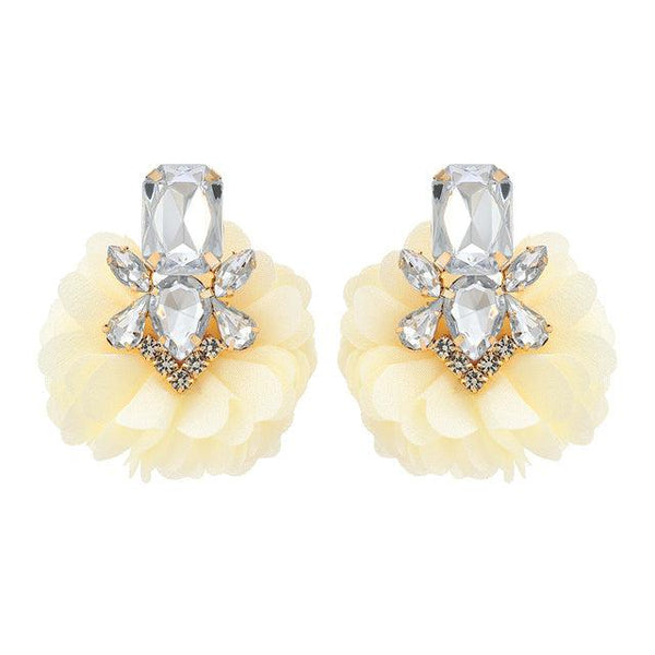 Floral Petal Chiffon Lace Drop Crystal Maxi Stud Dangle Earrings