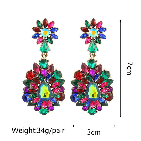 Formal Wear Big Statement Full Colorful Crystal Dangle Earrings
