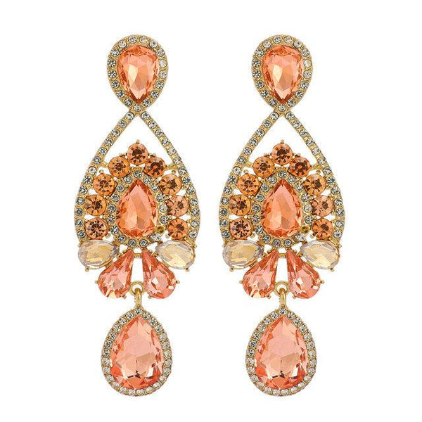 Formal Wear Luxury Vibrant Color Full Crystal Glamorous Statement Dangle Earrings