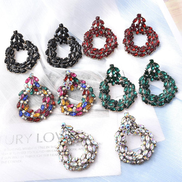 Full Color Chunky Crystal Hoop Drop Dangle Earrings