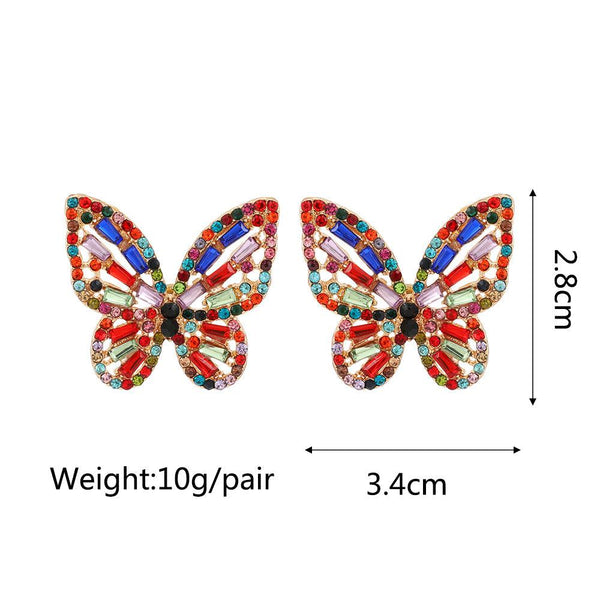 Full Color Crystal Butterfly Maxi Stud Dangle Earrings