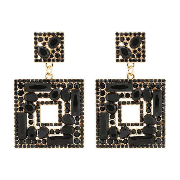Geometric Big Square Chunky Full Color Crystal Statement Earrings