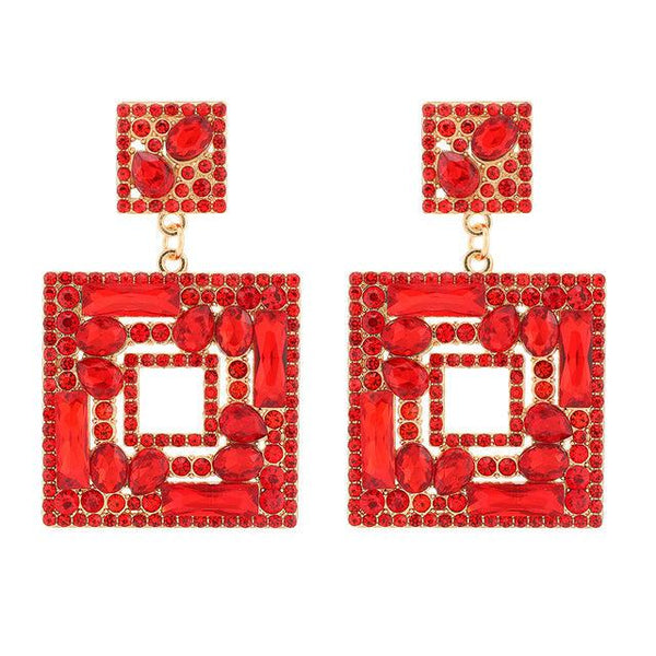 Geometric Big Square Chunky Full Color Crystal Statement Earrings