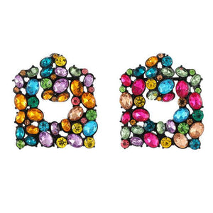Geometric Chunky Color Crystal Square Drop Dangle Earrings