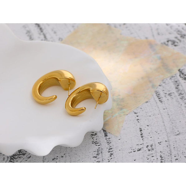 Geometric Chunky Gold Metallic BOHO Crescent Maxi Stud Dangle Earrings