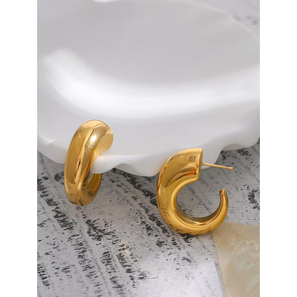 Geometric Chunky Gold Metallic BOHO Crescent Maxi Stud Dangle Earrings