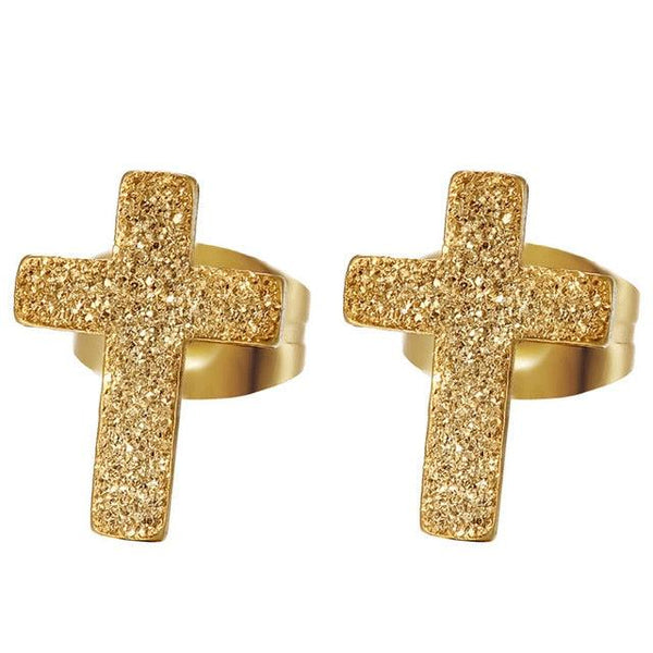 Glitter Polish Textured Metal Cross Stud Earrings