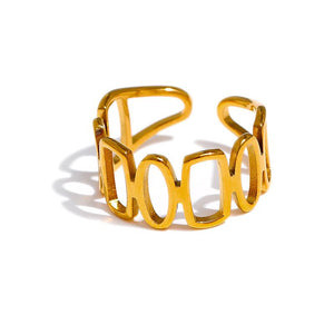 Glossy Gold Metallic Art Design Abstract Open Cuff Fashion Ring