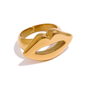 Glossy Golden Metallic Hot Lips Fashion BOHO Ring
