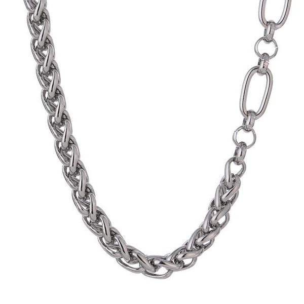 Glossy Metallic Asymmetric Two Chain Fashion Necklace