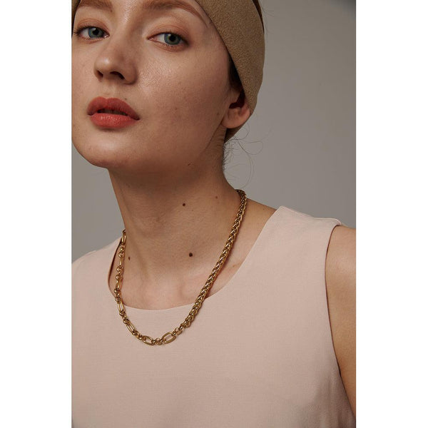 Glossy Metallic Asymmetric Two Chain Fashion Necklace