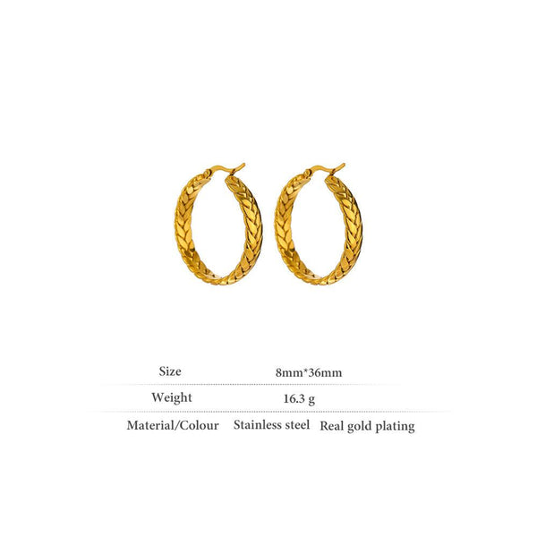 Glossy Metallic Braided Chain Hoop Link Dangle Earrings