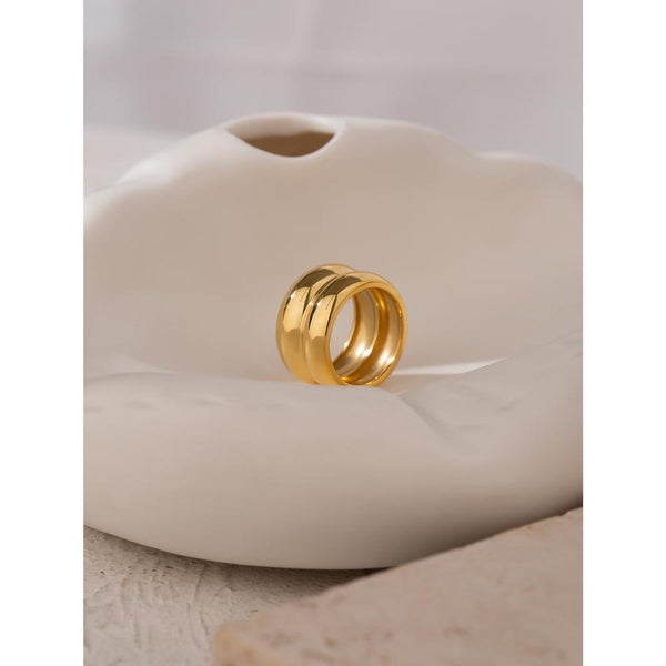 Glossy Metallic Gold Double Hoop Cuff Ring