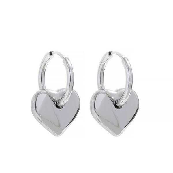 Glossy Metallic Heart Drop Hoop Dangle Earrings