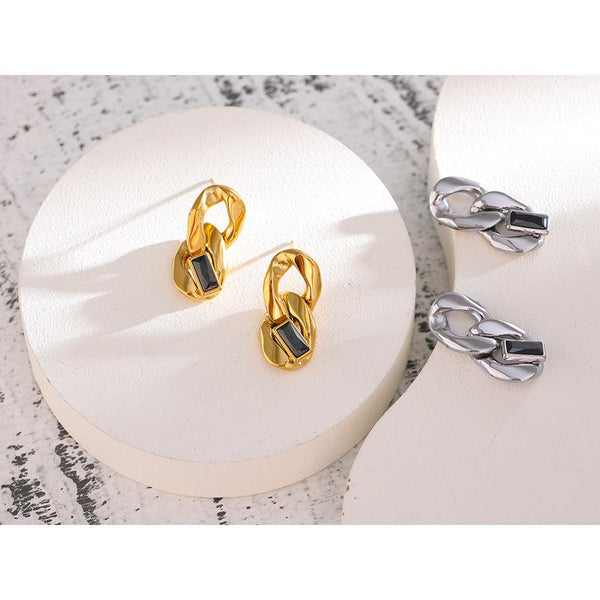 Glossy Metallic Twisted Chunky Chain Link Maxi Stud Earrings