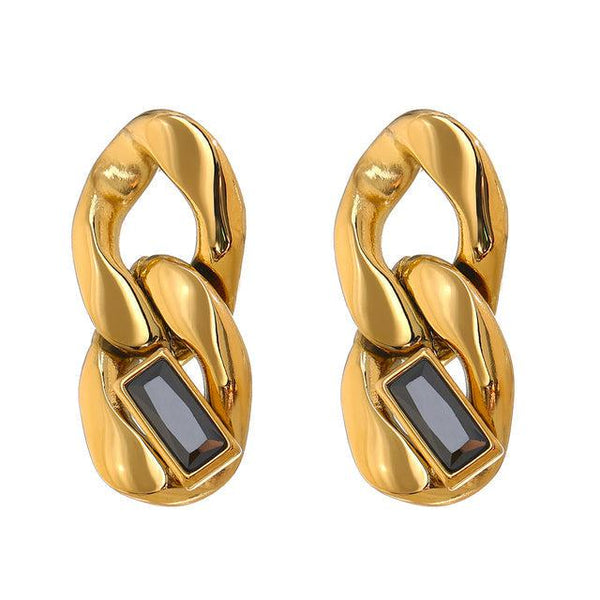 Glossy Metallic Twisted Chunky Chain Link Maxi Stud Earrings