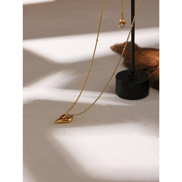 Gold Metal LUXE Design Heart Pendant Chain Link Necklace