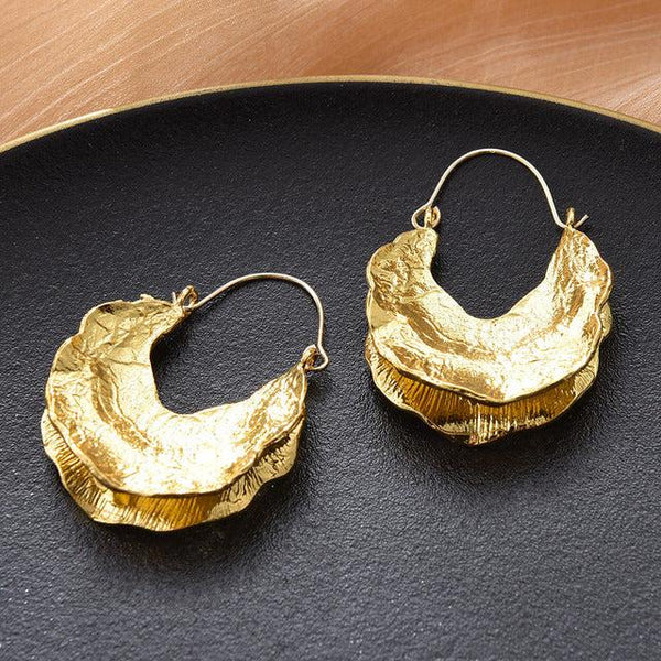 Golden Leaf Vintage Design Chunky BOHO Dangle Earrings