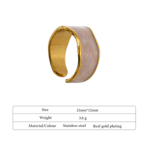 Golden Metallic Abstract Design Enamel BOHO Open Cut Finger Ring