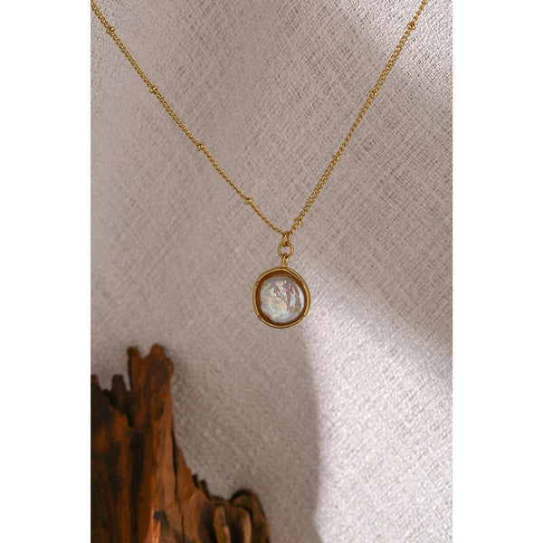 Golden Metallic Beaded Chain Pearl Pendant Drop Choker Necklace