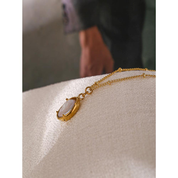 Golden Metallic Beaded Chain Pearl Pendant Drop Choker Necklace