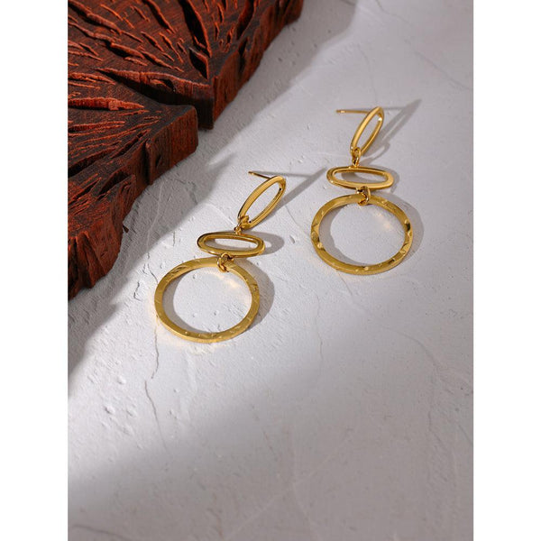 Golden Metallic Bohemian Minimalist Hoop Drop Statement Earrings