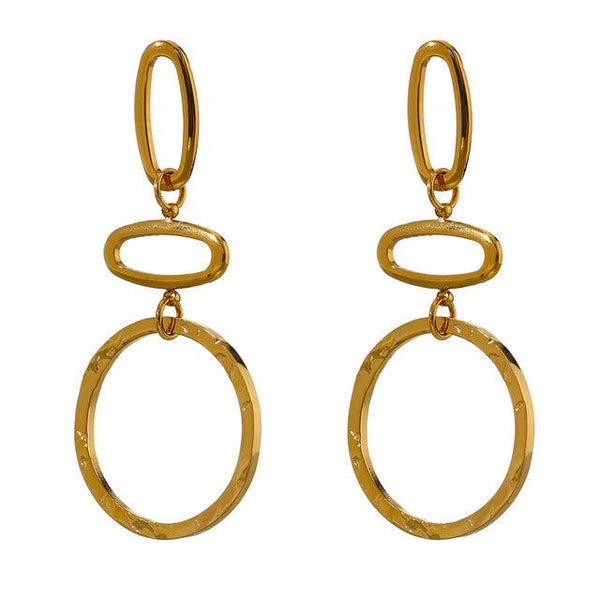 Golden Metallic Bohemian Minimalist Hoop Drop Statement Earrings