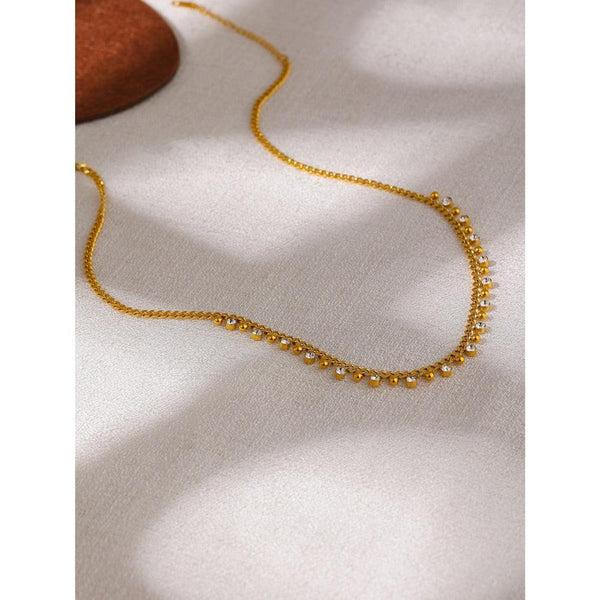 Golden Metallic Chain CZ Collar Necklace