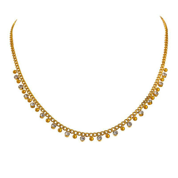 Golden Metallic Chain CZ Collar Necklace
