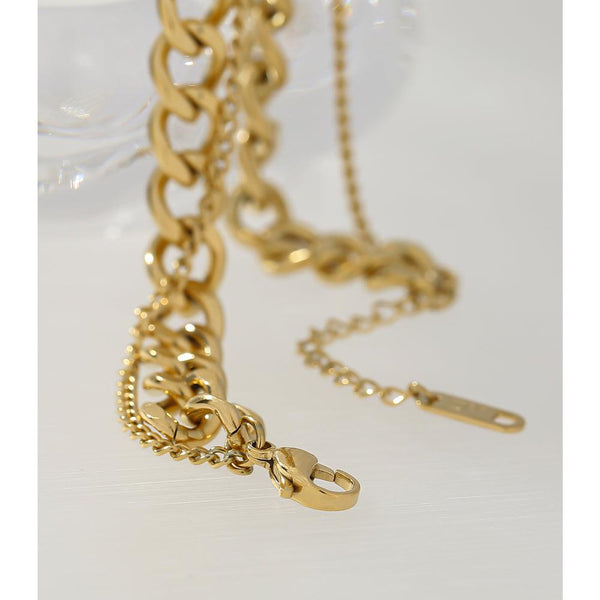 Golden Metallic Double Choker Chain Layer Necklace