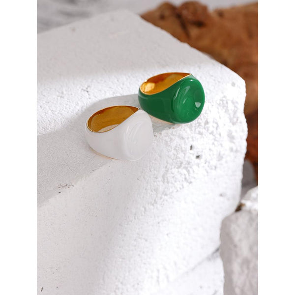 Golden Metallic Green Enamel Melt BOHO Minimalist Ring