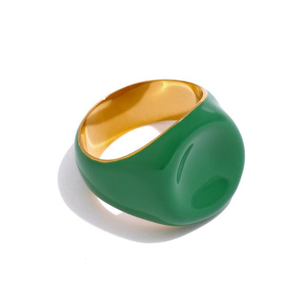 Golden Metallic Green Enamel Melt BOHO Minimalist Ring
