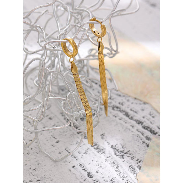 Golden Metallic Long Tassel Link Chain Drop Earrings