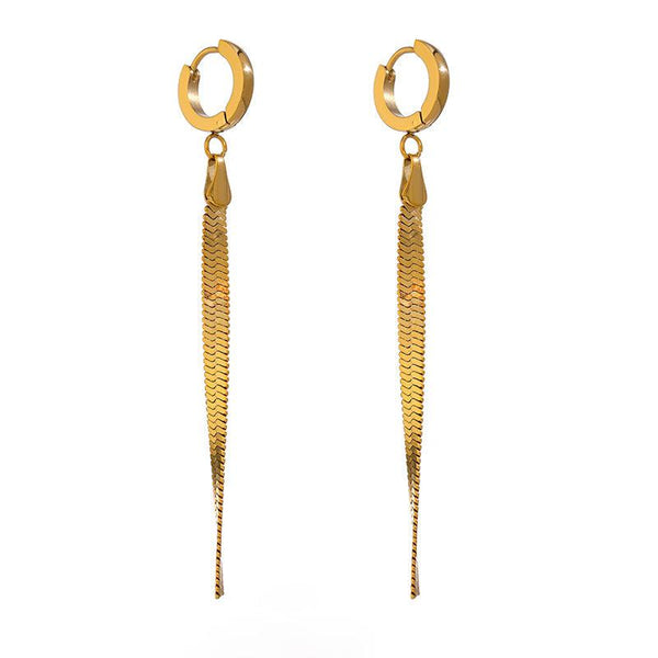 Golden Metallic Long Tassel Link Chain Drop Earrings
