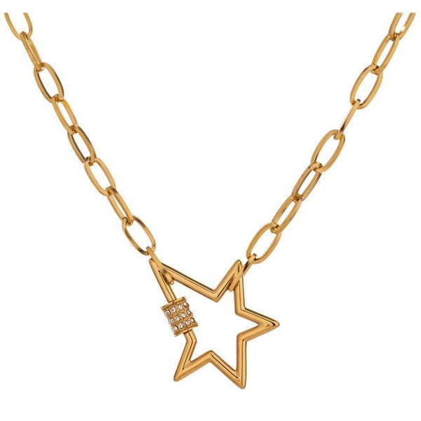 Golden Metallic Star Pendant Chain Necklace