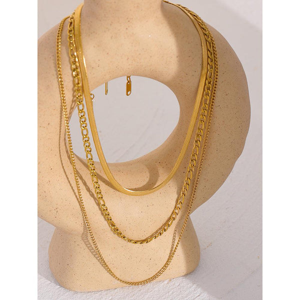 Golden Metallic Triple Chain Layer Choker Necklace