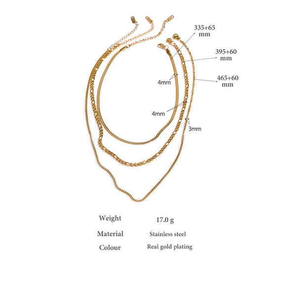 Golden Metallic Triple Chain Layer Choker Necklace
