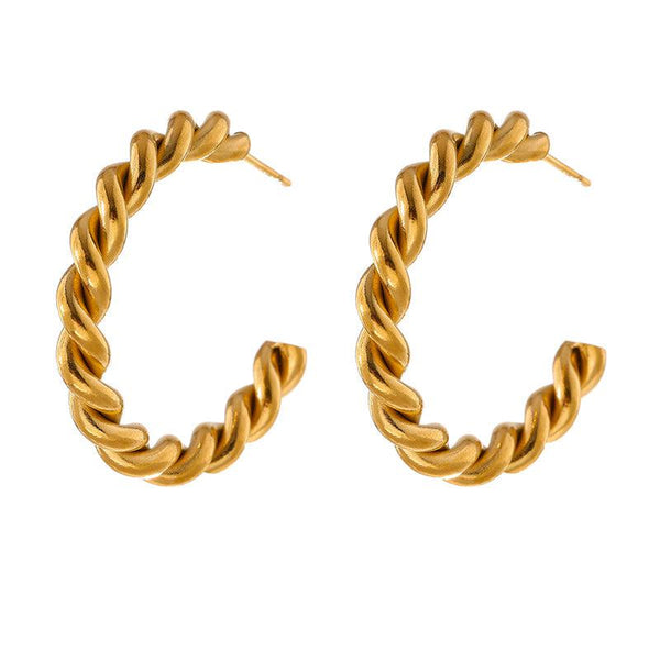 Golden Metallic Twist Hoop Dangle Formal Earrings