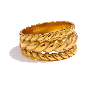 Golden Metallic Twisted Braid Triple Rope Cuff BOHO Ring