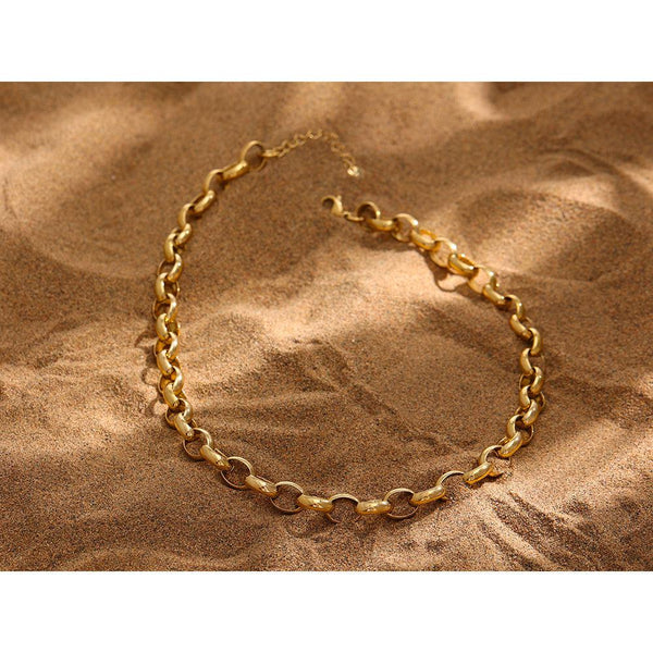 Golden Metallic Wide Gauge Chain Link Fashion Necklace