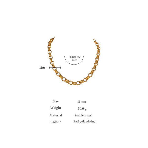 Golden Metallic Wide Gauge Chain Link Fashion Necklace