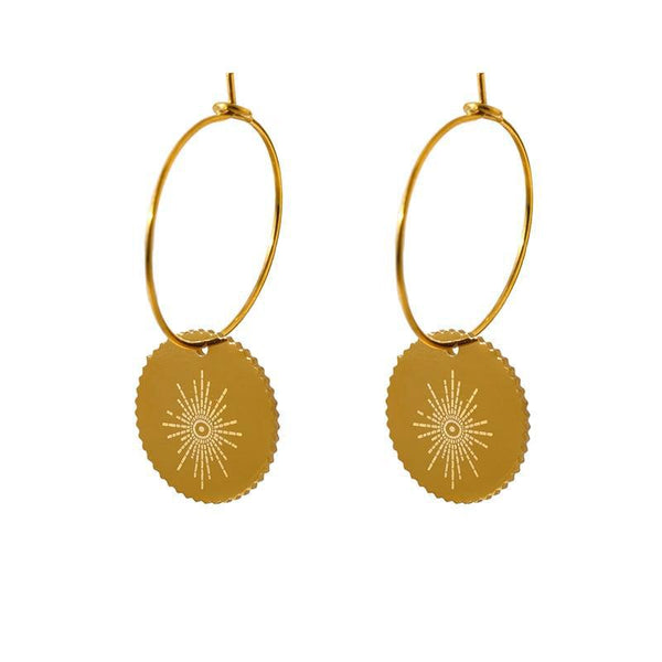 Golden Radiant Sun Hoop Drop Earrings