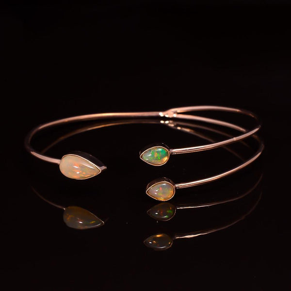 Handmade Sterling Silver Colorful Opal Gemstone BOHO Bangle Bracelet