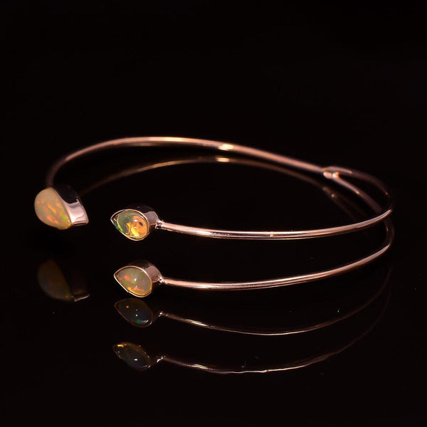 Handmade Sterling Silver Colorful Opal Gemstone BOHO Bangle Bracelet