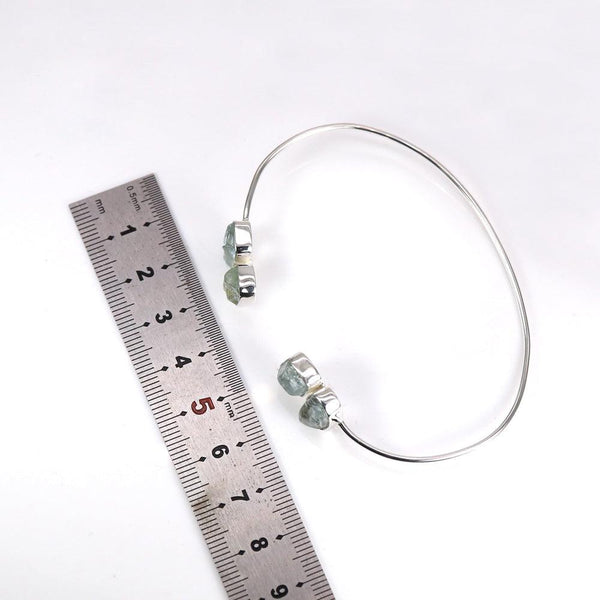 Handmade Sterling Silver Rough Cut Aquamarine Gemstone BOHO Bangle Bracelet