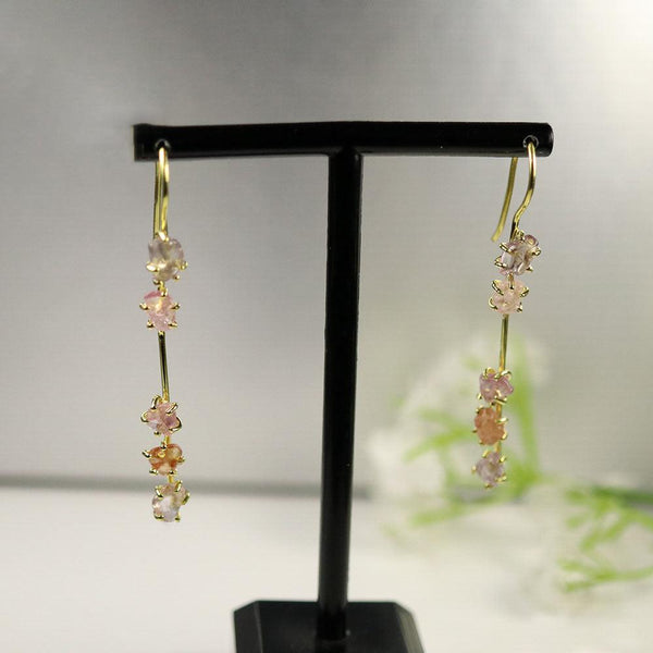 Handmade Sterling Silver Rough Cut Colorful Spinel Gemstone Two Way Drop Dangle Earrings