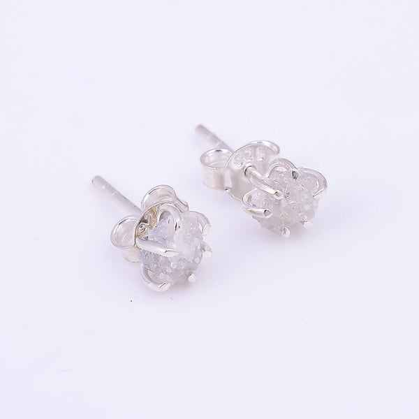 Handmade Sterling Silver Rough Cut Diamond Gemstone Stud Earrings
