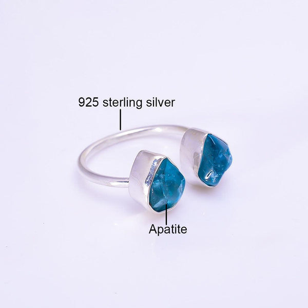 Handmade Sterling Silver Rough Cut Double Stone Aquamarine Apatite Amethyst-Citrine Gemstone BOHO Chunky Ring