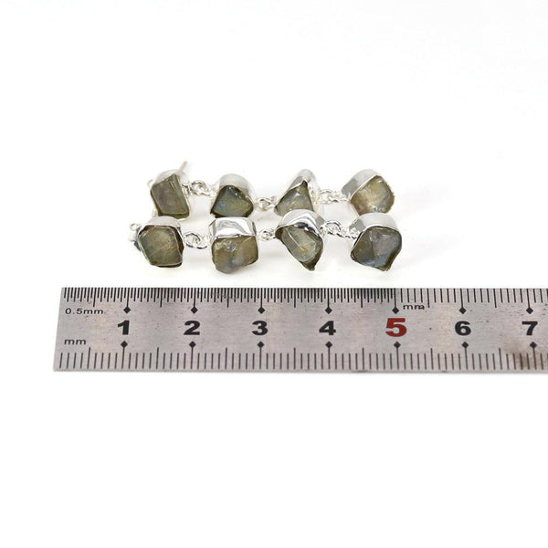 Handmade Sterling Silver Rough Cut Labradorite Gemstone Chunky Longline Earrings