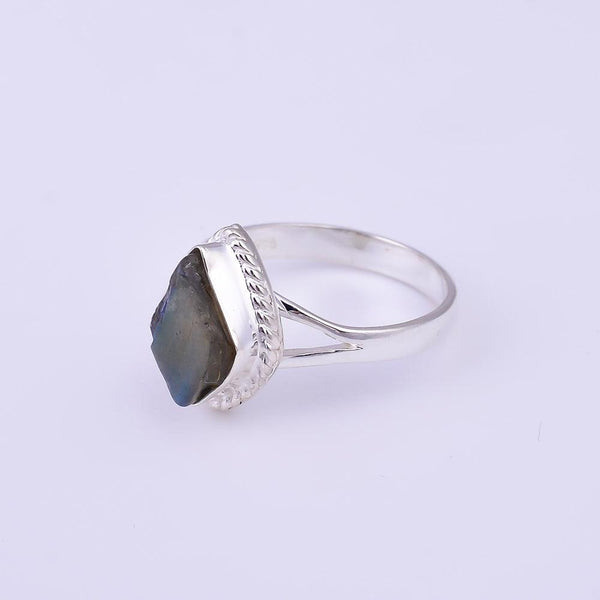 Handmade Sterling Silver Rough Cut Labradorite Gemstone Vintage Scrolled BOHO Ring